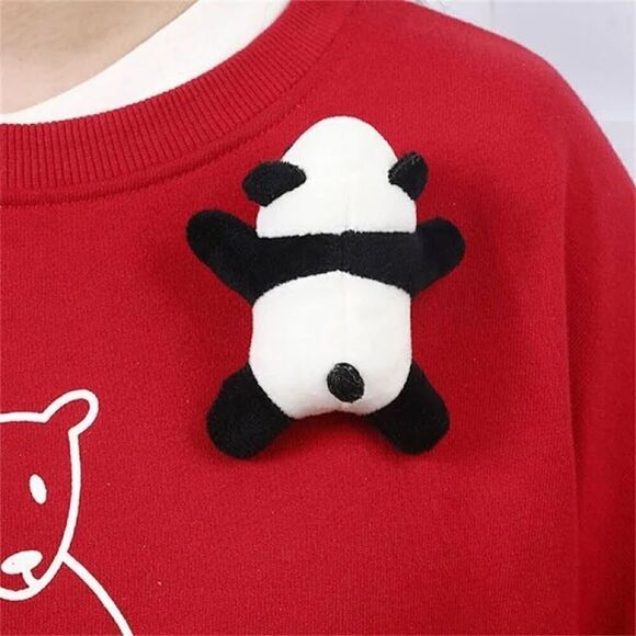 Plush Panda Brooch Animal Doll with Lapel Pin Bag Hanging Decor - Picture 1 of 2